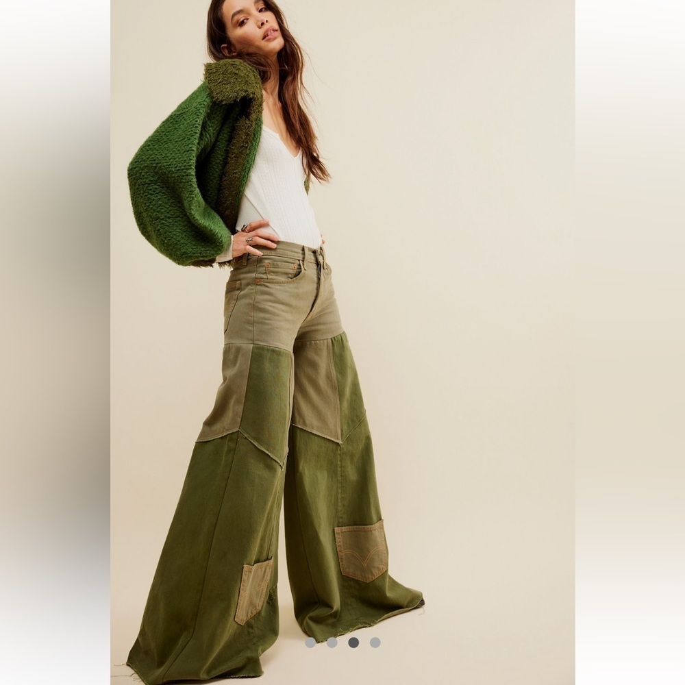 NEW Free People x Tricia Fix Reworked Denim Bell Wide Leg Flare Jeans XS - Picture 4 of 15